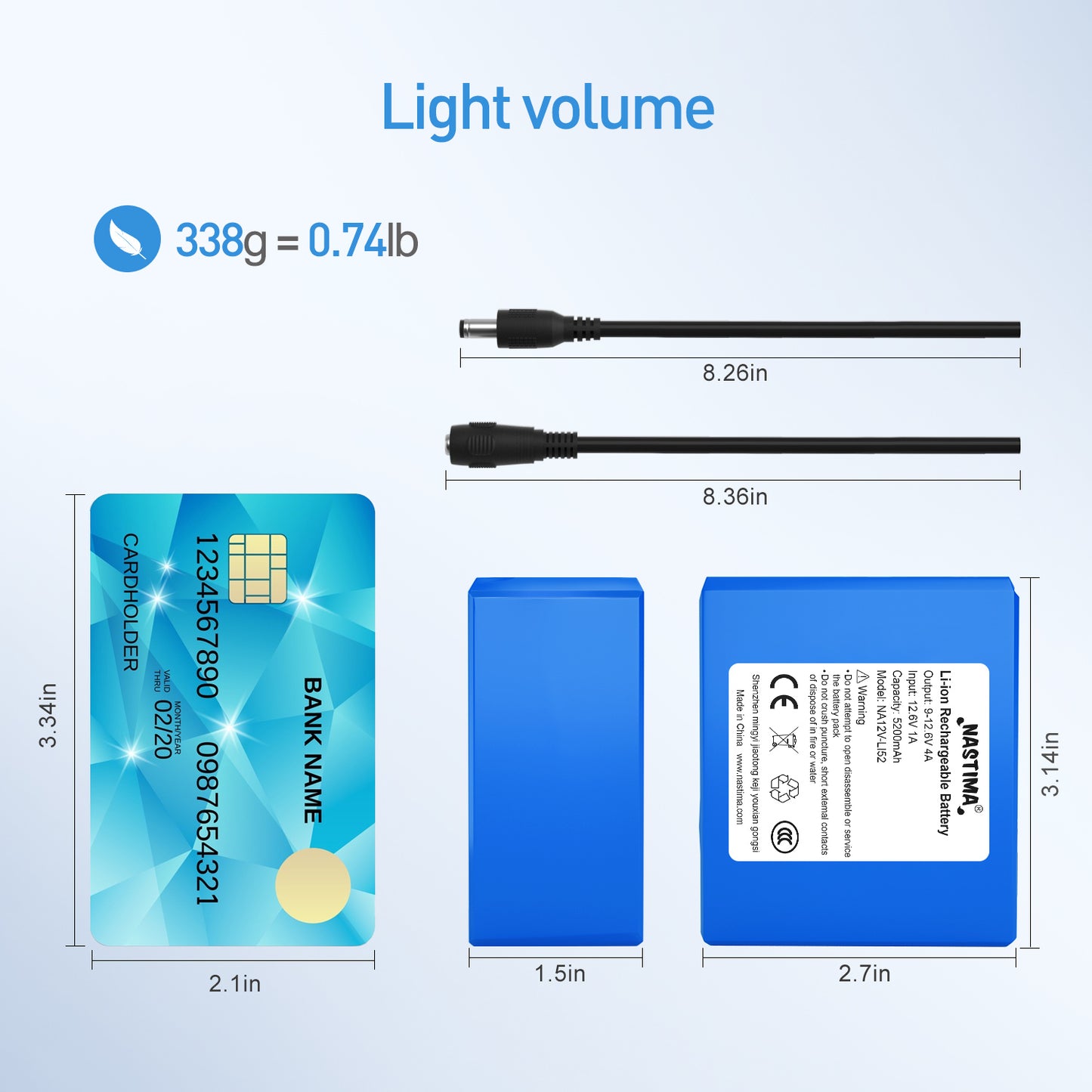 12V 5200mAh Rechargeable Li-ion Battery Pack for LED Strip/CCTV Camera/Router,Portable 12 Volt Battery DC5521 Interface