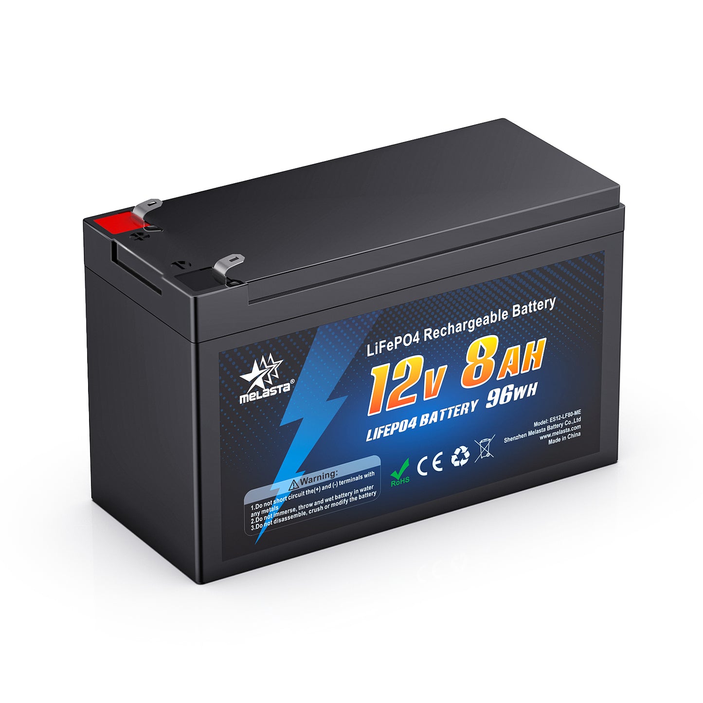 Melasta 12V 8Ah LiFePo4 Rechargeable 32700 Battery Pack 2000+ Cycles Lithium Battery for Solar Power Lighting Built-in BMS