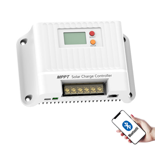 Melasta MPPT Solar Charge Controller (20A, 12 V/24 V, Bluetooth Solar Charge Controller System, with LCD Display, MPPT for AGM, Gel, LiFePO4, Lithium Battery, Trailers, Boats, Yachts, Voyager