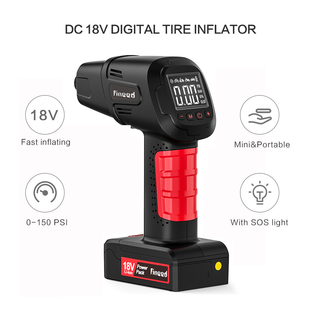 18V Inflator 150 PSI Portable Electric Pump With 2000mAh Battery Air Compressor 55L/Min High Speed For Cars Motorcycles