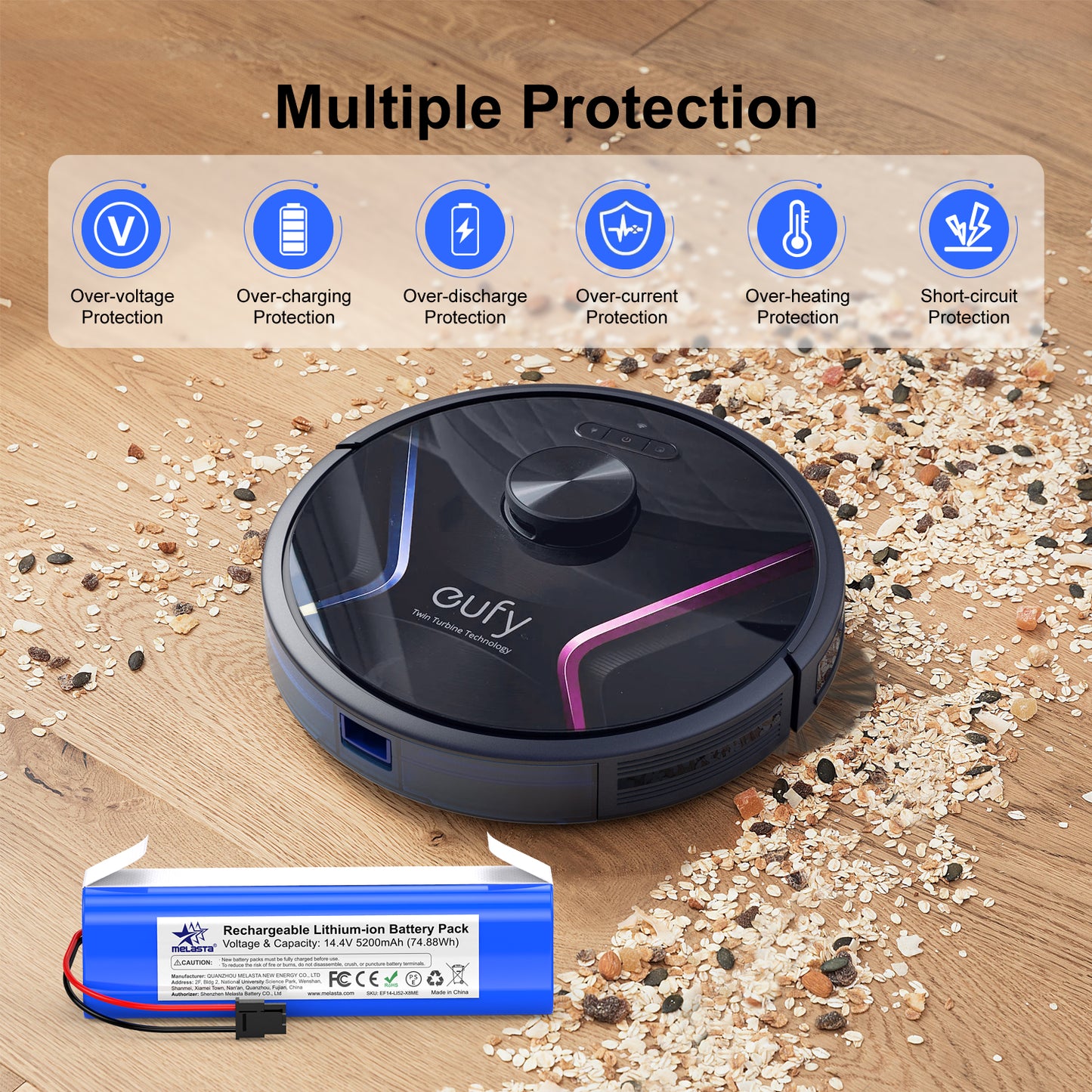 14.4V 5200mAh Li-ion Replacement Battery for Eufy RoboVac X8, X8 T226X, X8 Hybrid White, X8 Pro, RoboVa X8 Pro SES Robot Vacuum