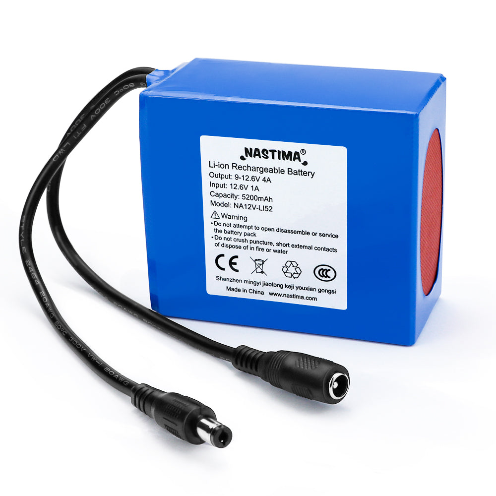 12V 5200mAh Rechargeable Li-ion Battery Pack for LED Strip/CCTV Camera/Router,Portable 12 Volt Battery DC5521 Interface