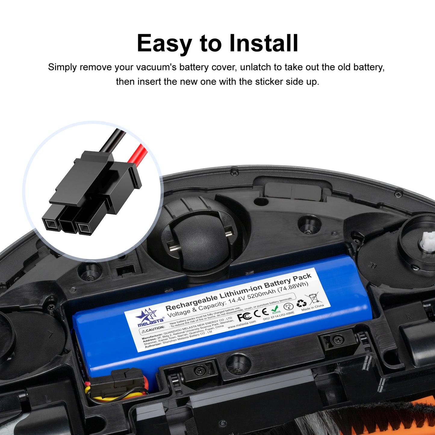 14.4V 5200mAh Li-ion Replacement Battery for Eufy RoboVac X8, X8 T226X, X8 Hybrid White, X8 Pro, RoboVa X8 Pro SES Robot Vacuum