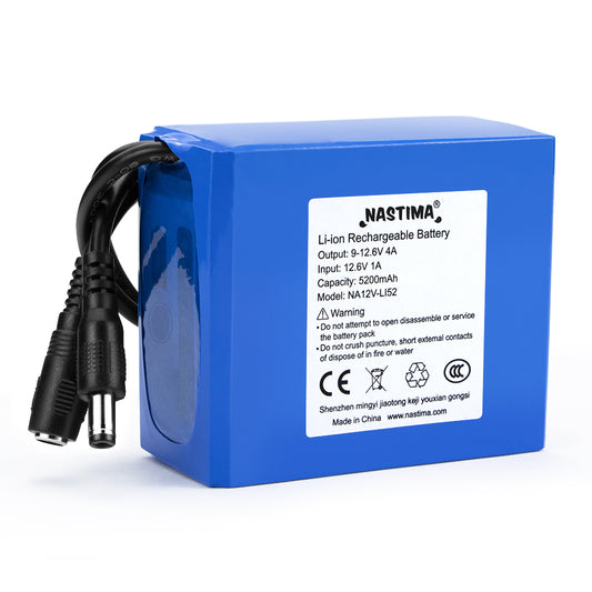 12V 5200mAh Rechargeable Li-ion Battery Pack for LED Strip/CCTV Camera/Router,Portable 12 Volt Battery DC5521 Interface