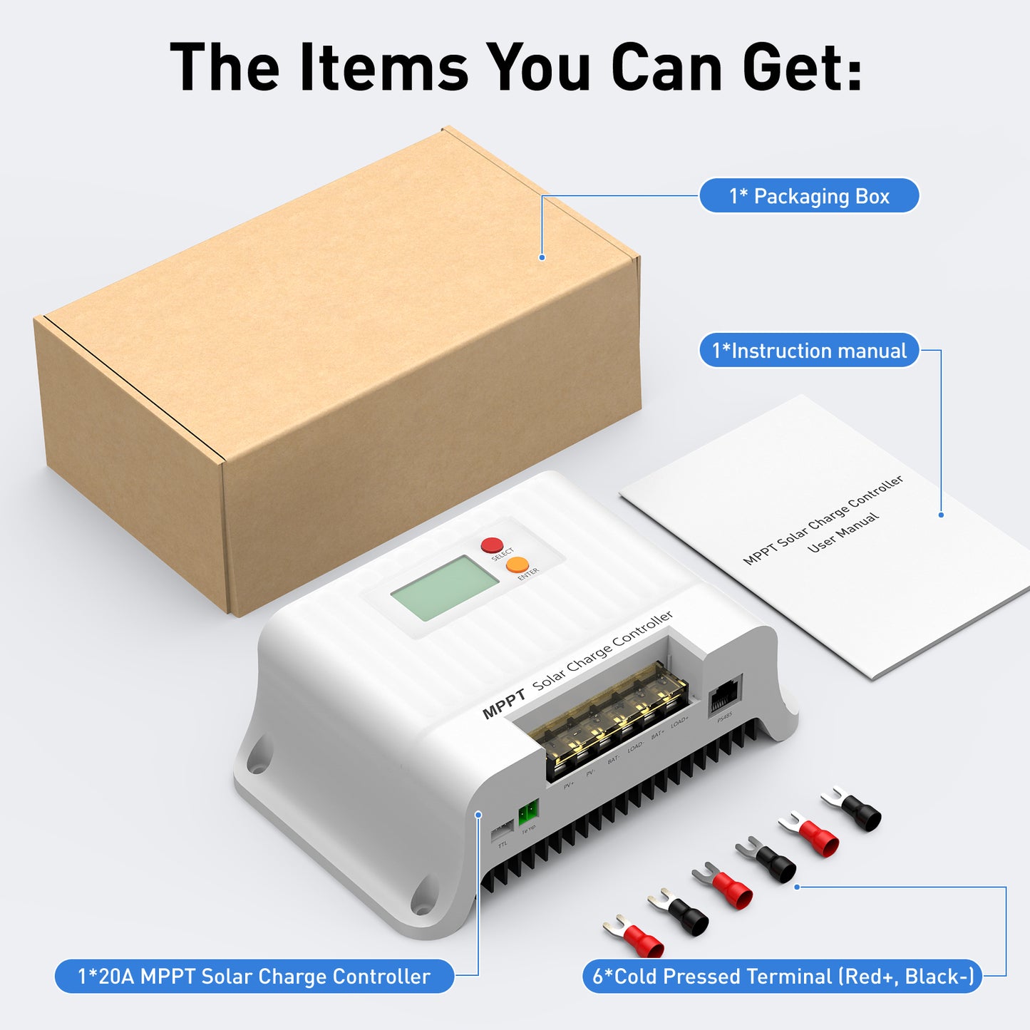 Melasta MPPT Solar Charge Controller (20A, 12 V/24 V, Bluetooth Solar Charge Controller System, with LCD Display, MPPT for AGM, Gel, LiFePO4, Lithium Battery, Trailers, Boats, Yachts, Voyager
