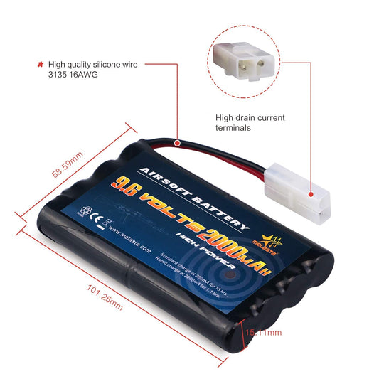 9.6V 2000mAh NiMH AA Battery Pack for Airsoft/RC Cars