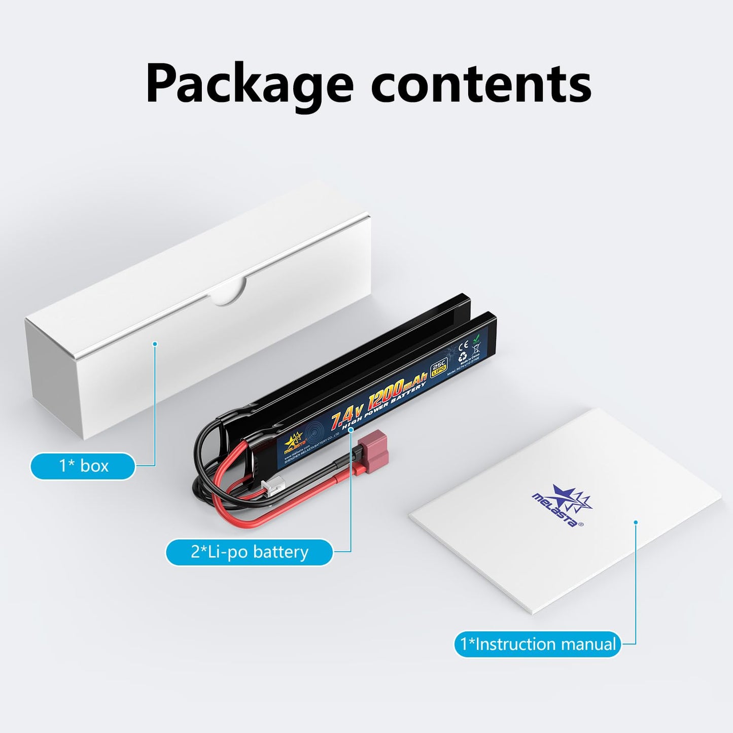 7.4V 1200mAh 25C LiPo Battery for RC Cars & Airsoft | Rechargeable RC Battery with Deans T-Plug
