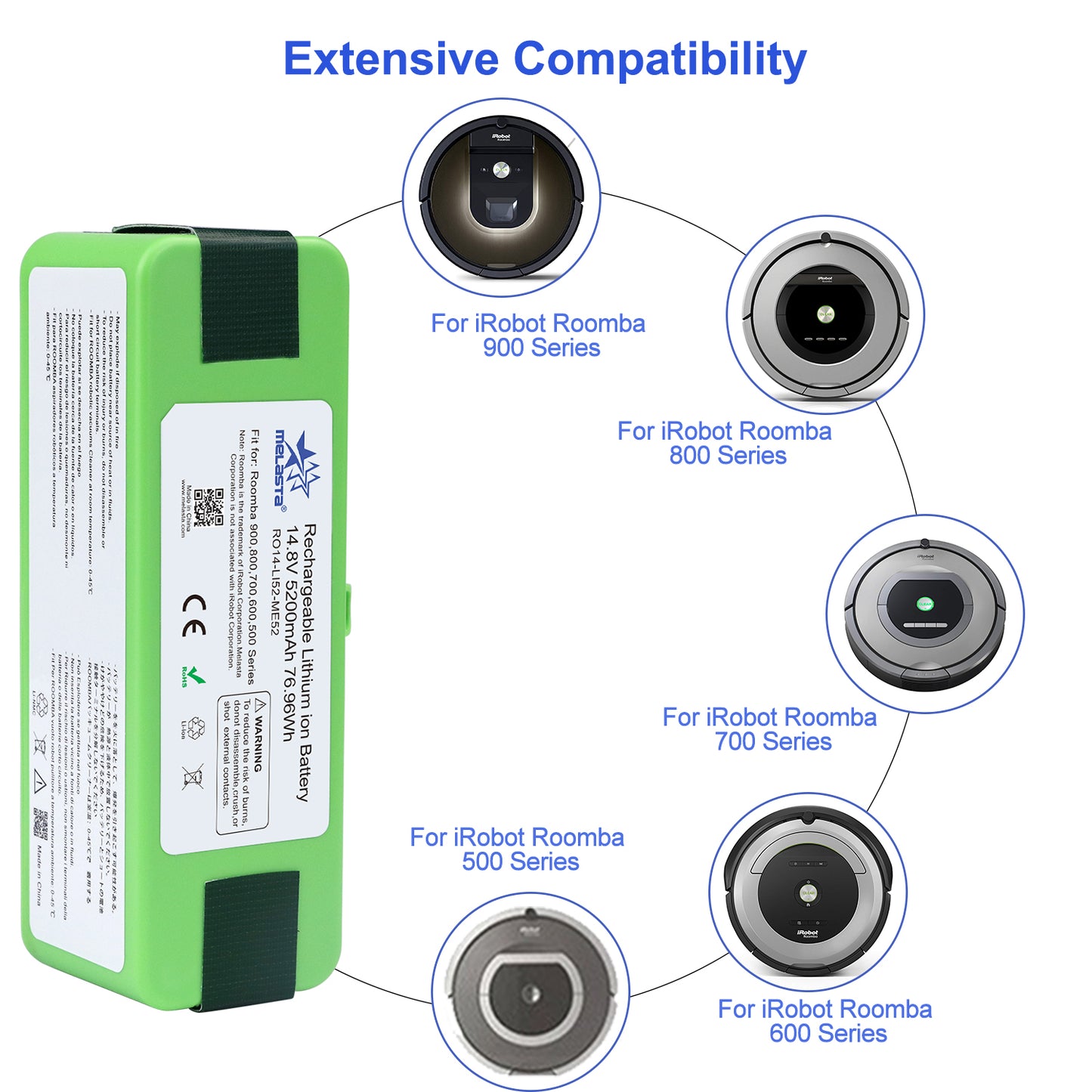 14.8V 5.2Ah Li-ion Replacement Battery for iRobot Roomba 900 Series