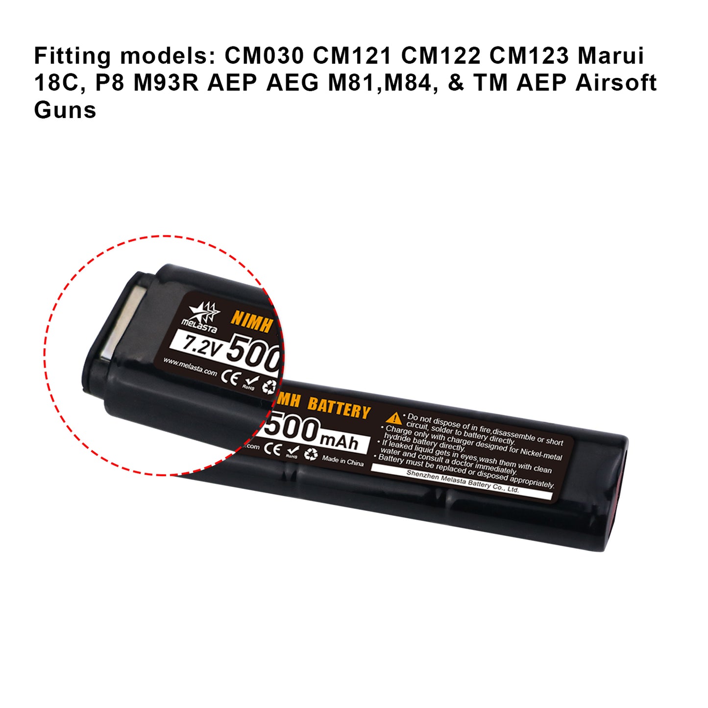 7.2V 500mAh 2/3N Ni-MH Battery for airsoft guns