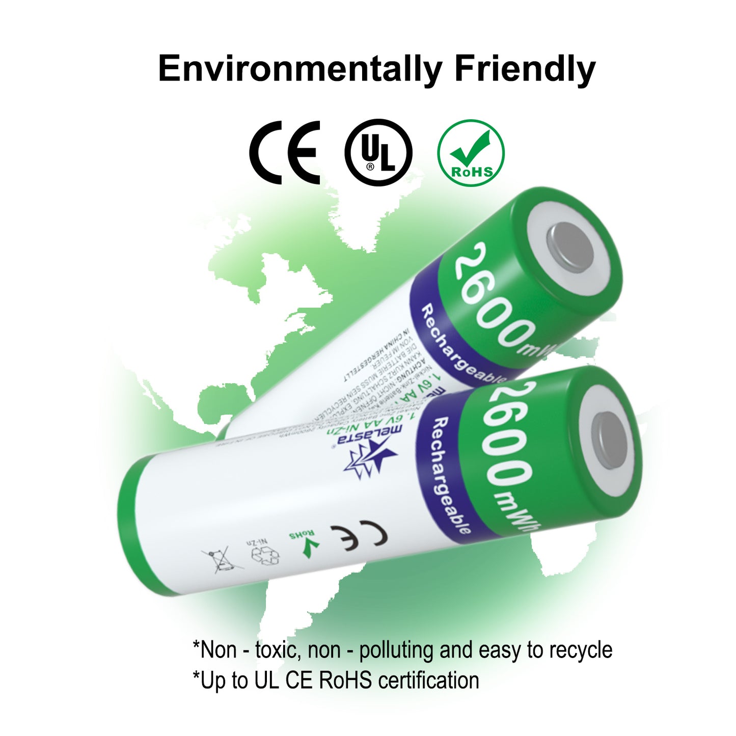 8PCS AA 1.6V 2600mWh NIZN Rechargeable Battery with 1 USB Charger