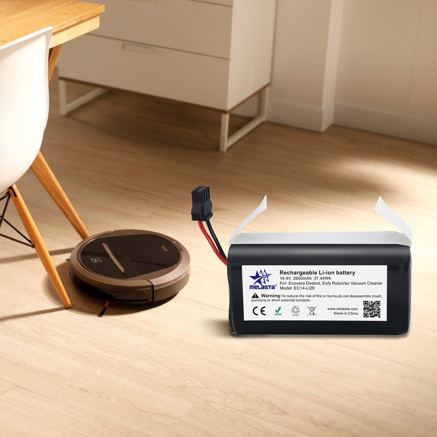14.4V 2600mAh Li-ion Battery for Ecovacs Deebot N79 N79S DN622, Eufy Robovac 11 11S