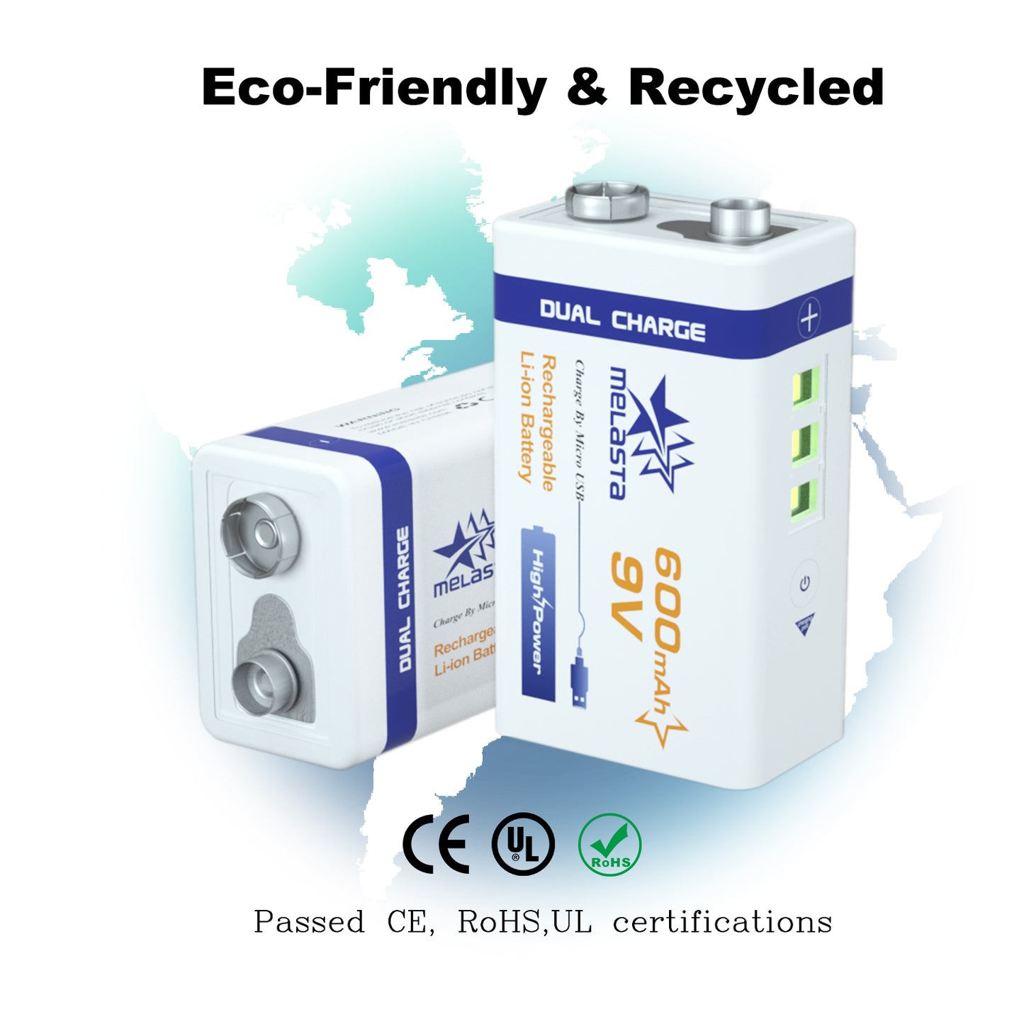 2PCS 6F22 USB 9V 600mAh Li-ion rechargeable battery