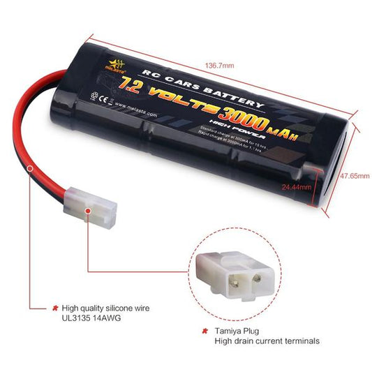 3000mAh 7.2v NiMh Rechargable Battery for RC Cars