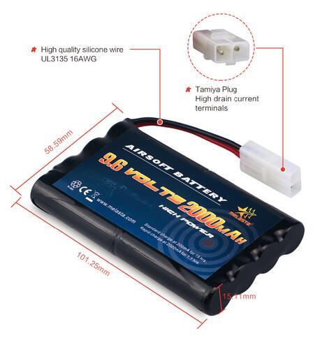 9.6v 2000mAh NiMH Battery for RC Airsoft Guns