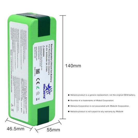 6.4Ah 14.8V Li-ion Replacement Battery for iRobot Roomba