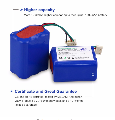 7.2V 2500mAh NiMH Battery for iRobot Mint 5200 Braava 380