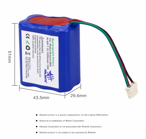 7.2V 2500mAh NiMH Battery for iRobot Mint 5200 Braava 380