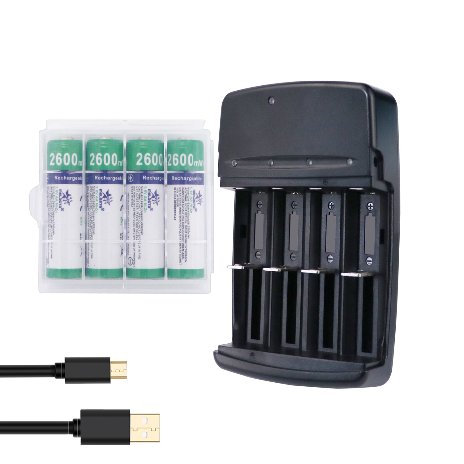 NIZN AA 1.6V 2600mWh Rechargeable Battery+LED USB Charger – Melasta