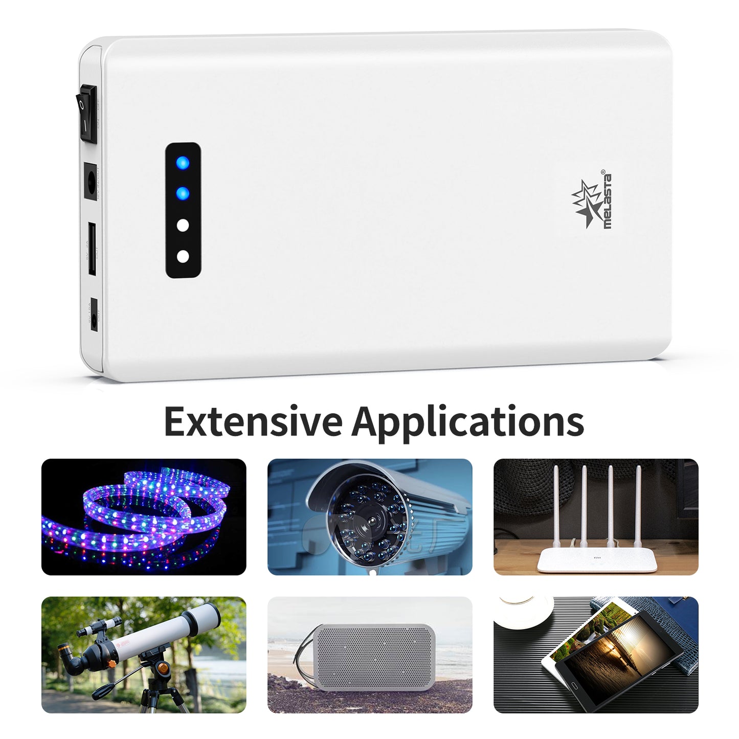 Melasta 12V Battery Pack with Charger for LED Strip 5.2Ah 18650 Rechargeable with 12V 9V DC and 5V USB Output Lithium Power Bank