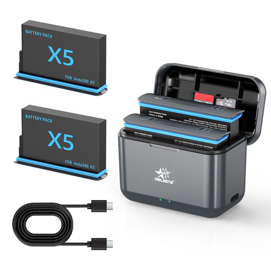 Melasta 2 Pack Insta360 X5 Battery 3.85V 2800mAh Batteries and 2-Slot USB-C Fast for 360 X5 Battery Charger for Insta 360 X5