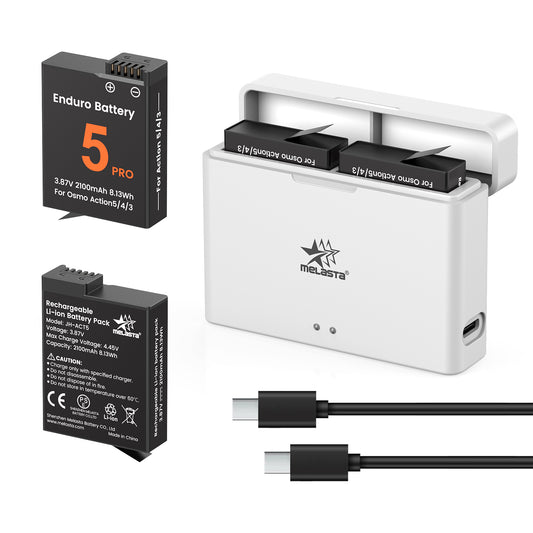 DJI Osmo Action 6/5 Pro/4/3 Battery Replacement (2100mAh, 2-Pack) with Dual-Slot Charging Hub