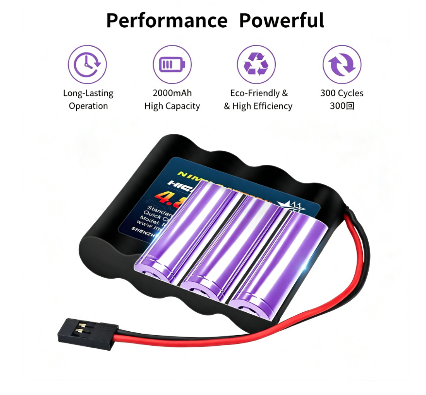 4.8V 2000mAh NiMH battery for remote control airplane dual-blade servo motors, flat-type receivers.