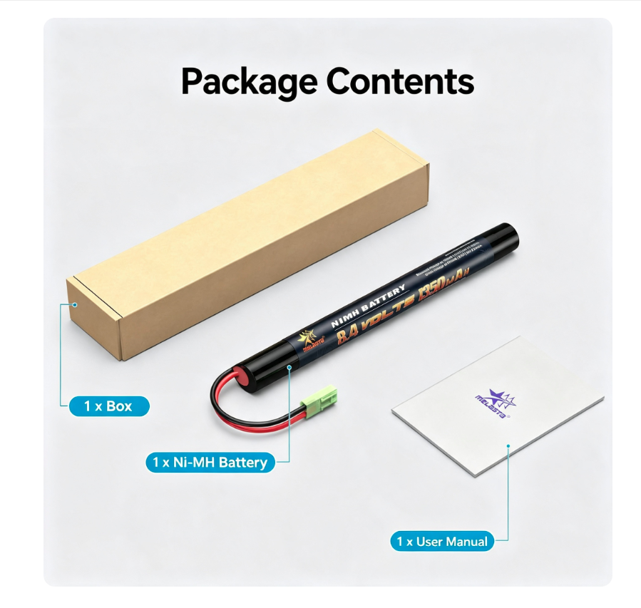 8.4V 1350mAh Ni-MH Airsoft Battery with Mini Tamiya Connector , Rechargeable Battery Pack for AK AEG Airsoft Guns