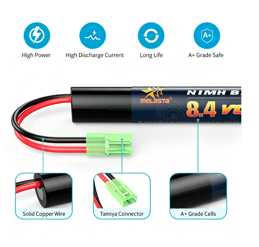 8.4V 1350mAh Ni-MH Airsoft Battery with Mini Tamiya Connector , Rechargeable Battery Pack for AK AEG Airsoft Guns