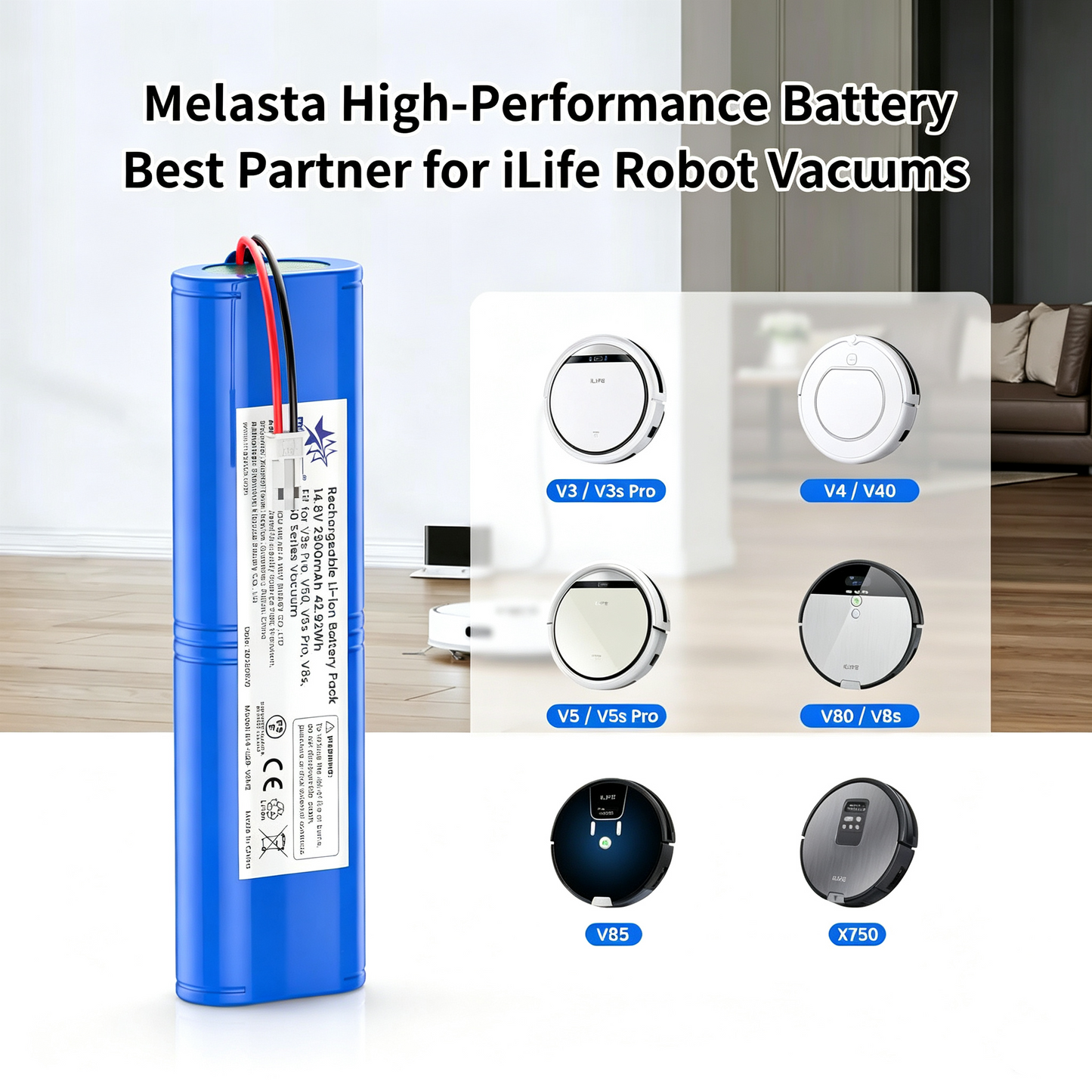 ILIFE V3sPRO/V8s/V80Max Replacement Battery 14.4V 2900mAh