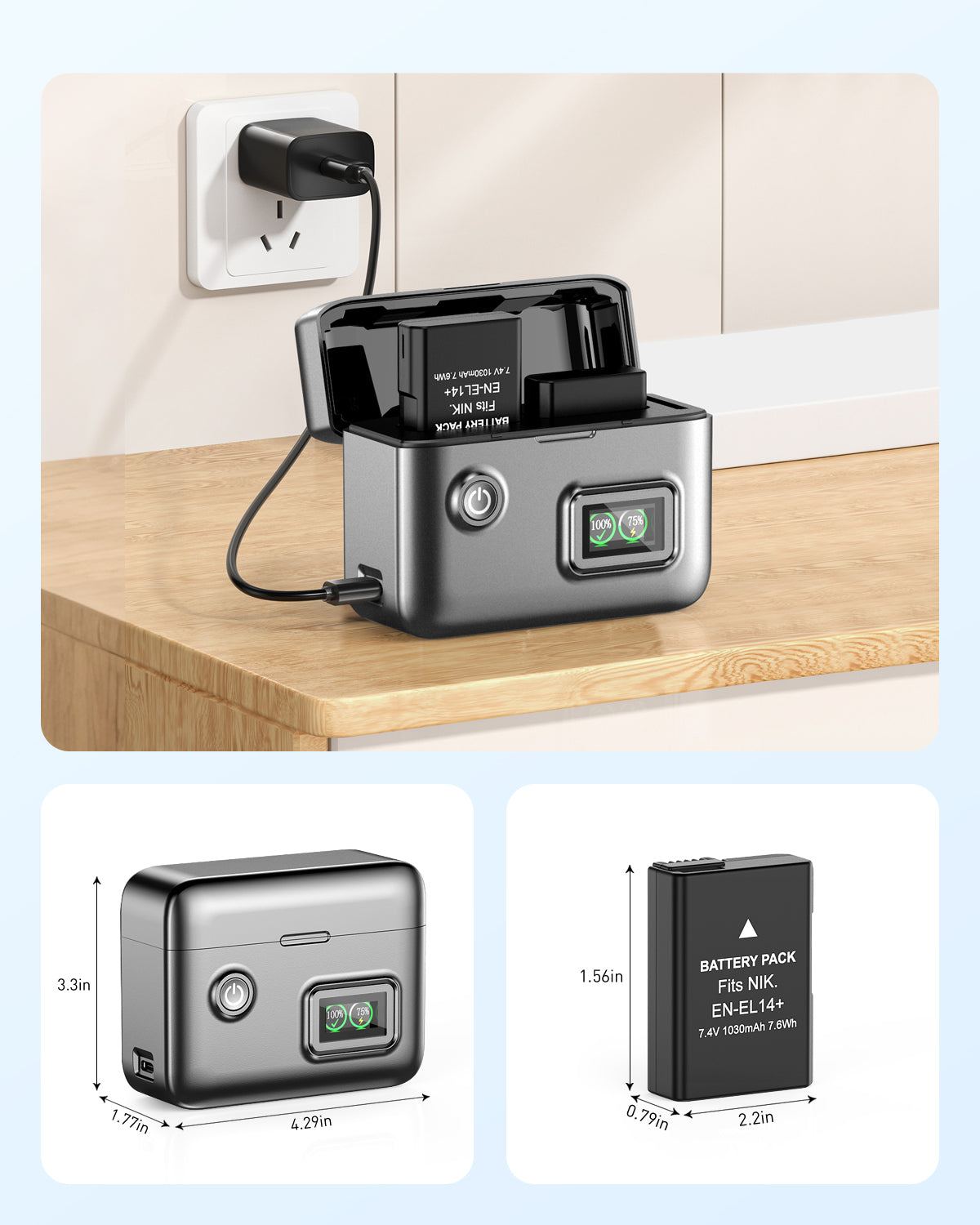 Nikon EN-EL14/14a Replacement Battery (2-Pack) and Dual Charger