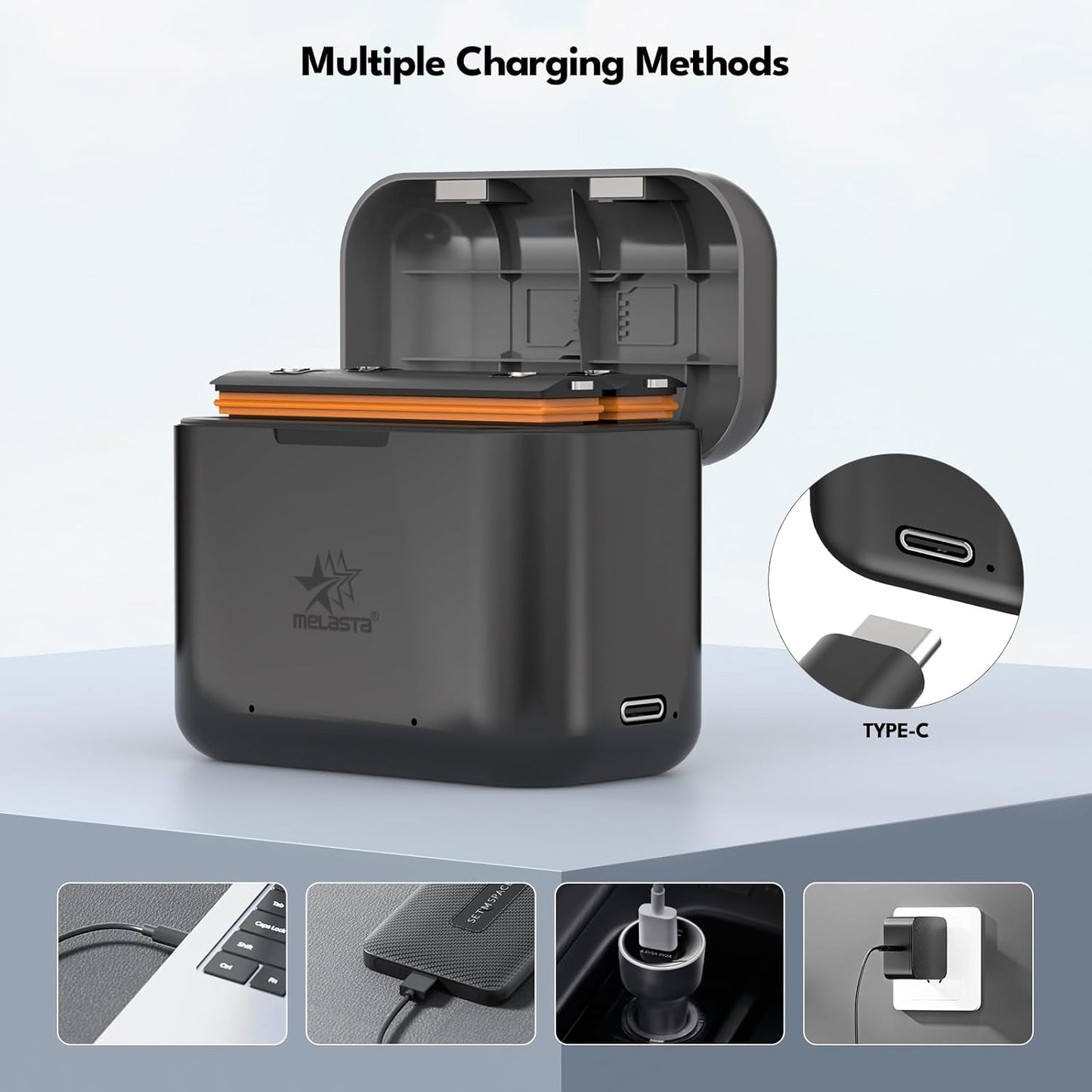 Melasta Insta360 X3 Battery Replacement - 1800mAh 2-Pack with Charger & USB-C