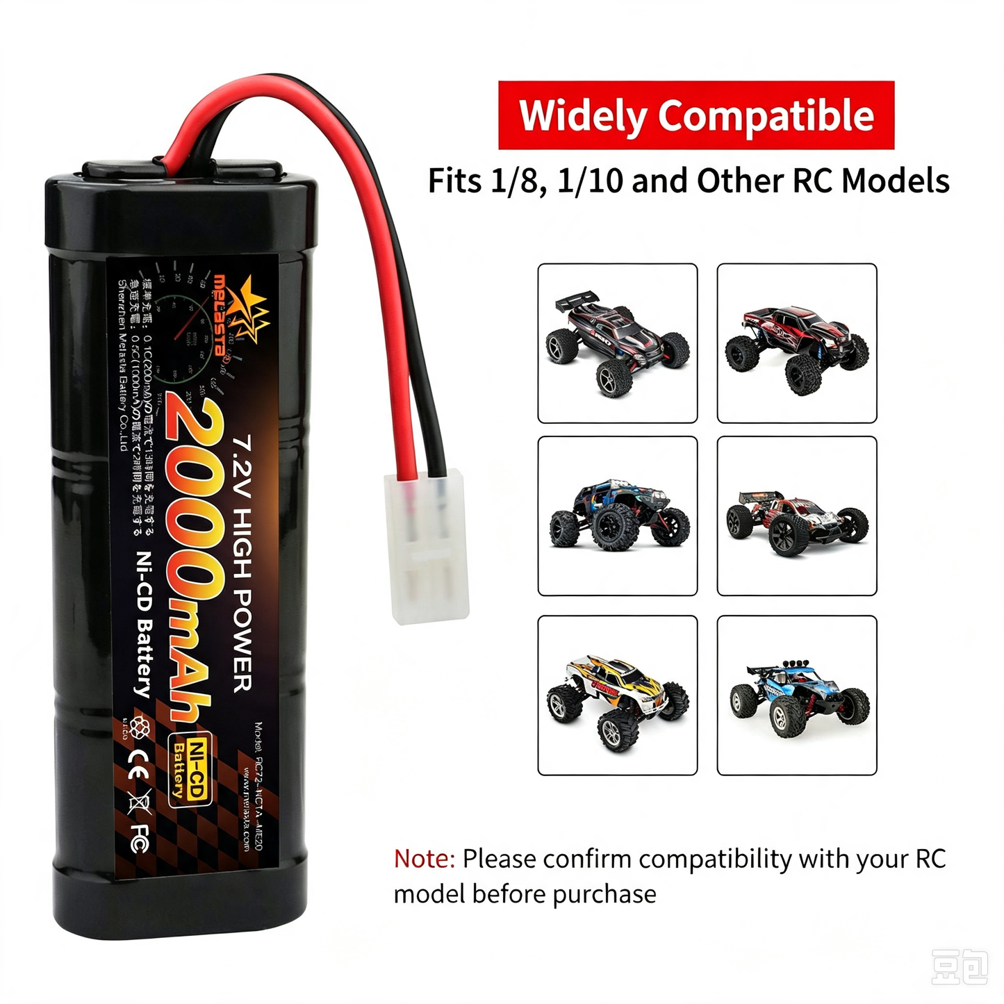 7.2V 2000mAh Ni-Cd RC Car replacement Battery with Tamiya Connector