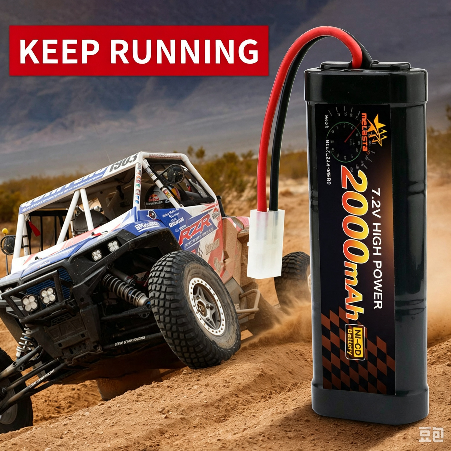 7.2V 2000mAh Ni-Cd RC Car replacement Battery with Tamiya Connector