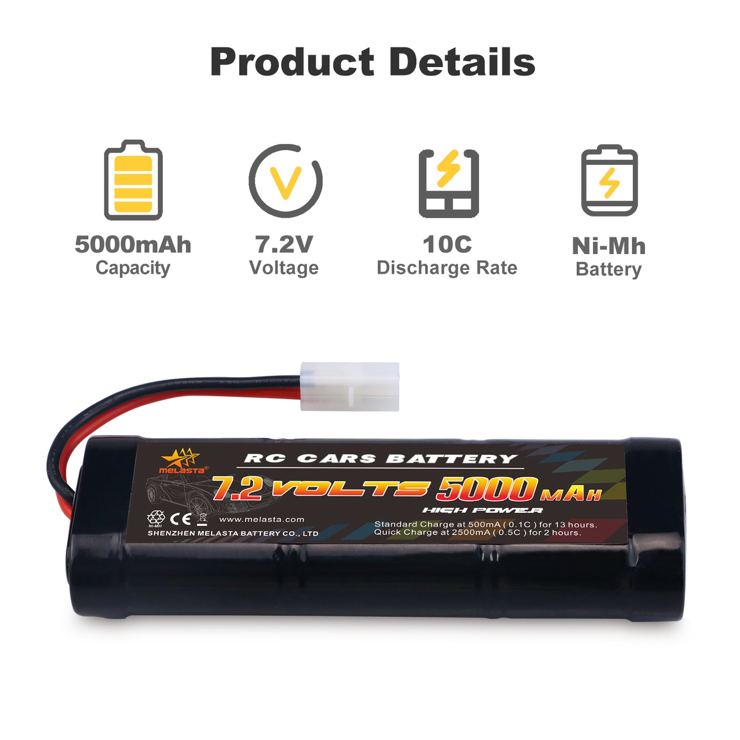 7.2V 5000mAh Ni-MH Battery with TA for RC Cars