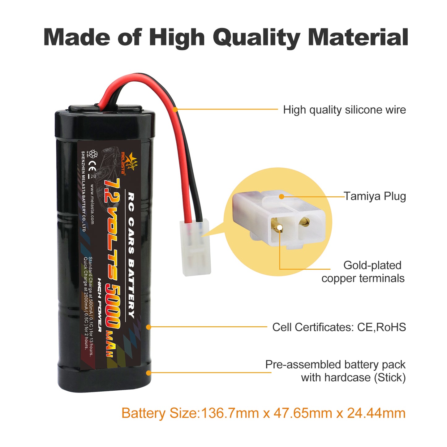 7.2V 5000mAh Ni-MH Battery with TA for RC Cars