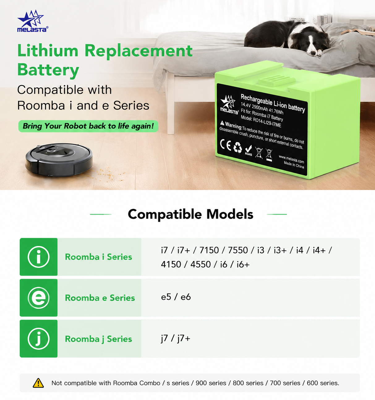Roomba i7/i3/i6/j7 Replacement Battery  14.4V 2900mAh