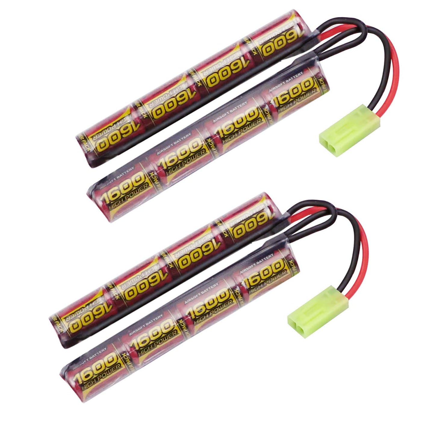 9.6V 1600mAh Airsoft Battery — 2-Pack Butterfly NiMH with Mini Tamiya Plug