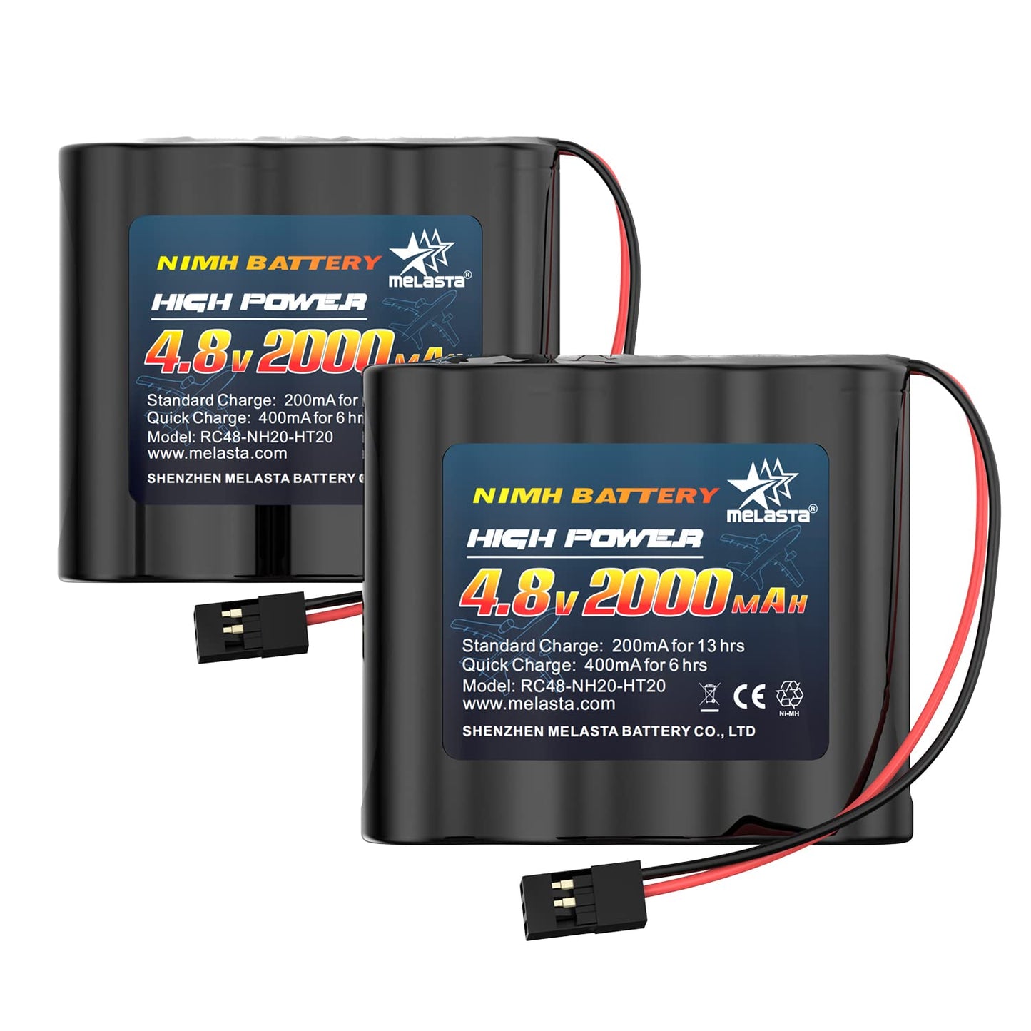 4.8V 2000mAh NiMH RX Battery 2-Pack with Hitec for Futaba