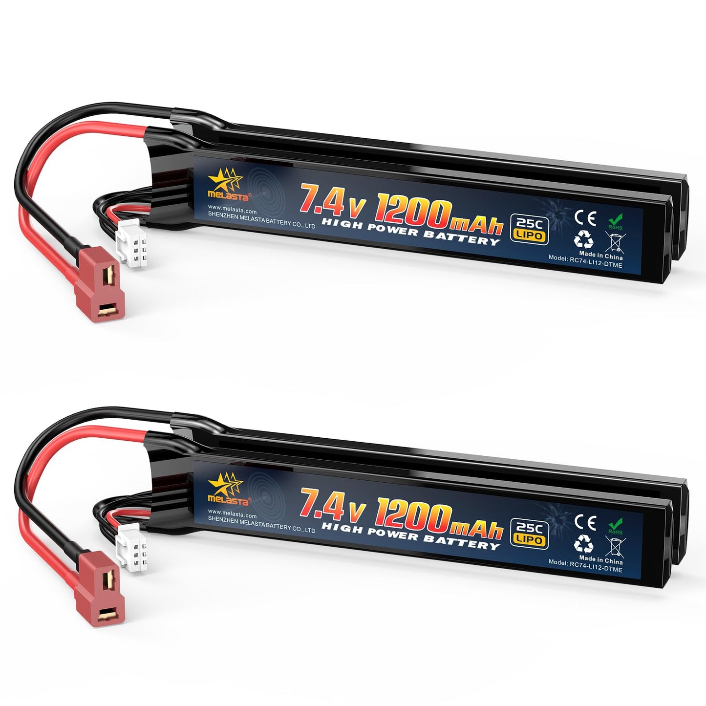 7.4V 1200mAh 25C LiPo Battery for RC Cars & Airsoft | Rechargeable RC Battery with Deans T-Plug