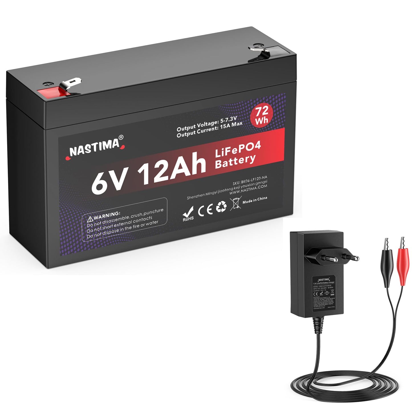 6V 12Ah 72Wh LiFePO4 Rechargeable Battery with BMS Protection and 4000 Deep Cycle Maintenance Free, Suitable for Emergency Power Lighting, Children's Toy Cars, Motor Boats, Camping, Solar Panels