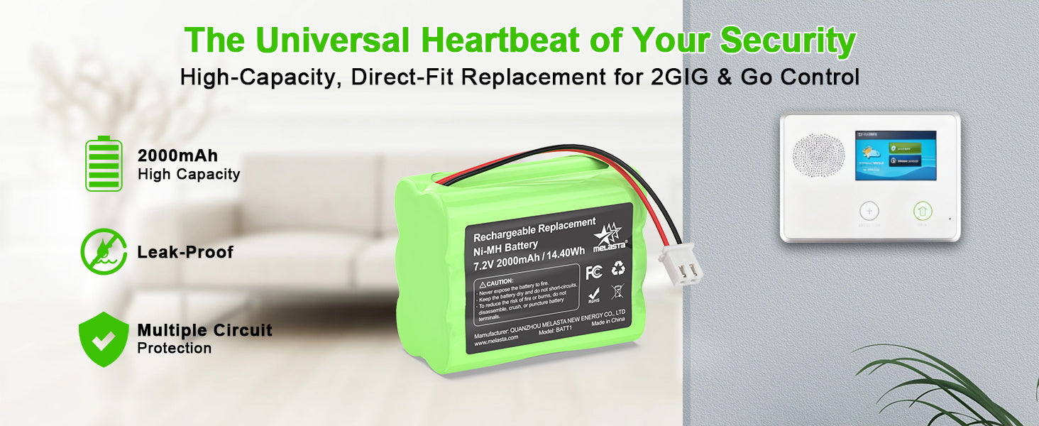 2GIG GC2/CP2 Control Panel Replacement Battery  7.2V 2000mAh