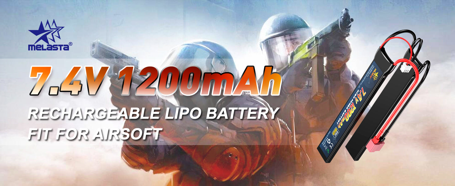 7.4V 1200mAh 25C LiPo Battery for RC Cars & Airsoft | Rechargeable RC Battery with Deans T-Plug