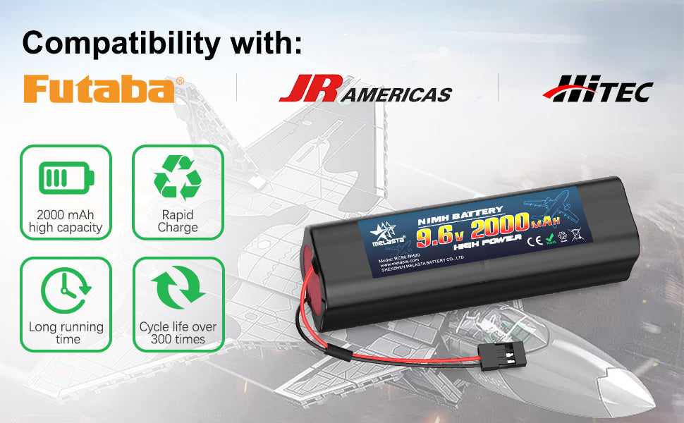9.6V 2000mAh NiMH RX Battery with Hitec Plug for Futaba RC