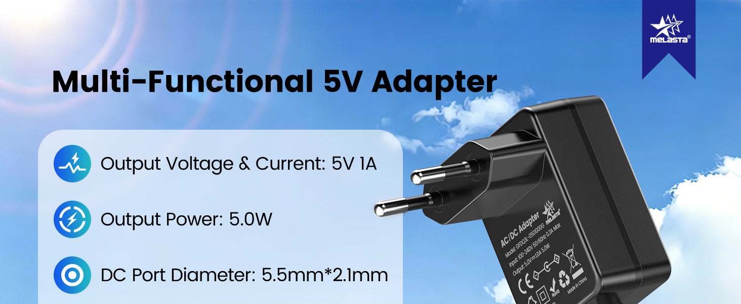 Power supply 5V 1000mA, AC/DC Adapter for LED Strip Lights