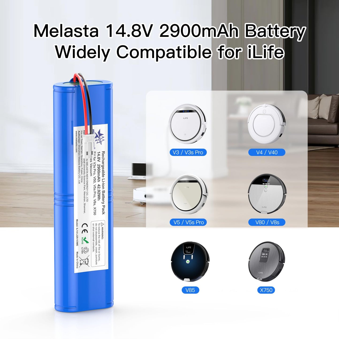 iLife V Series Replacement Battery 14.8V 2900mAh Li-Ion