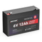 6V 12Ah 72Wh LiFePO4 Rechargeable Battery with BMS Protection and 4000 Deep Cycle Maintenance Free, Suitable for Emergency Power Lighting, Children's Toy Cars, Motor Boats, Camping, Solar Panels