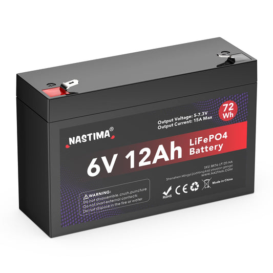 6V 12Ah 72Wh LiFePO4 Rechargeable Battery with BMS Protection and 4000 Deep Cycle Maintenance Free, Suitable for Emergency Power Lighting, Children's Toy Cars, Motor Boats, Camping, Solar Panels
