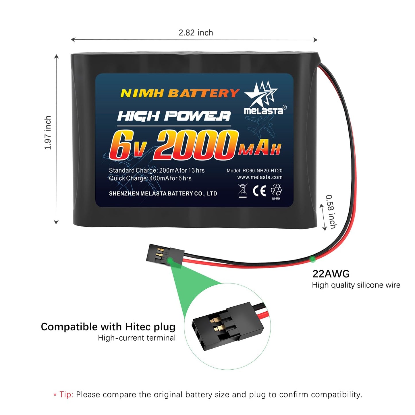 6V 2000mAh NiMH RX Receiver Battery 2-Pack for RC Airplanes