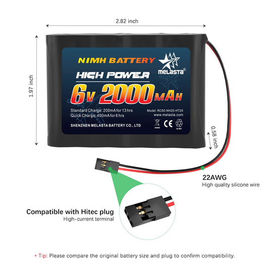6V 2000mAh NiMH RX Receiver Battery 2-Pack for RC Airplanes