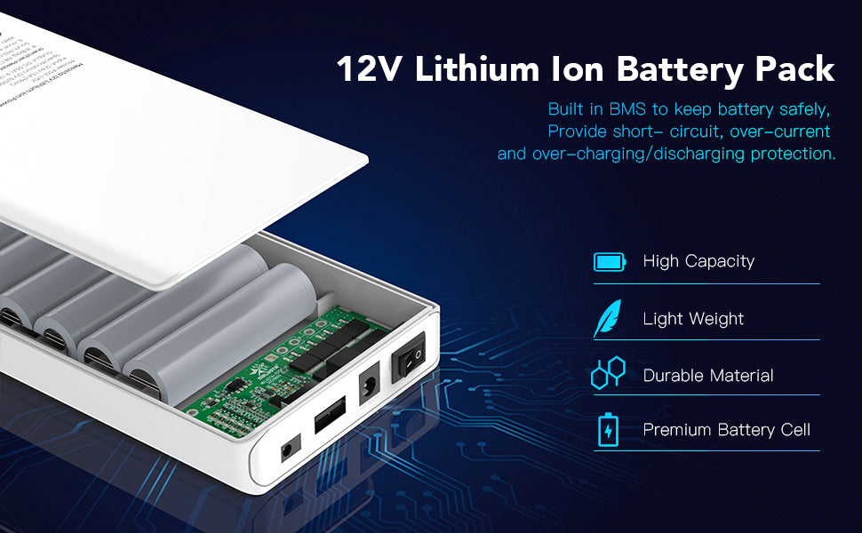 12V Power Bank for LED Strips   5200mAh 60Wh with 9V DC & USB Output